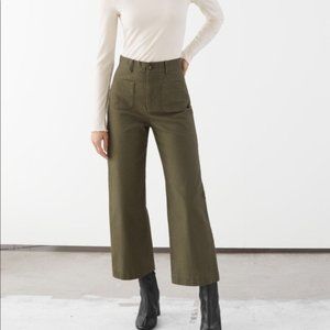 & Other Stories high-waisted twill olive green wide-leg pants